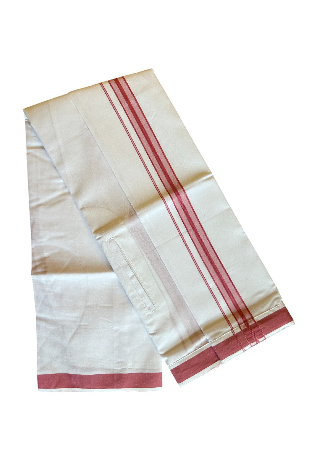 KaithariKada Balaramapuram COTTON SINGLE PURE WHITE VELCRO Mundu/Dhoti - 1.75inch Turkish Rose kara - 13KK485SRI