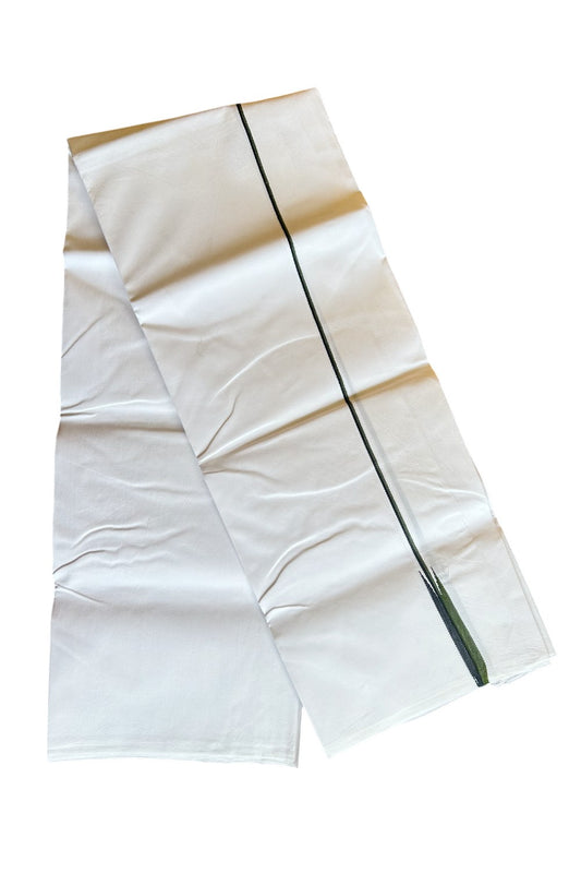 31% DISCOUNT ! KaithariKada Balaramapuram 100% COTTON SINGLE PURE WHITE Mundu/Dhoti-100X100-  0.5 Inch  Puliyilakkara Black & Seaweed Green Chutty-  13KK487KK