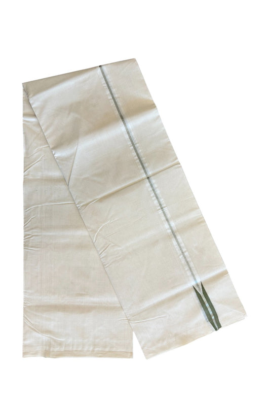 8% DISCOUNT!! KaithariKada HANDLOOM Unakkupaav Balaramapuram - 100% PURE Cotton OFF White Double - (Unbleached) Mundu/Dothi - 2.15 cm Sage Green & silver Puliyilakkara chutty -  13KK5029RAM