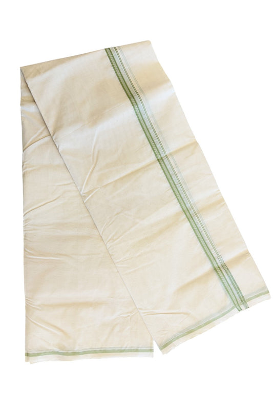 24% Discount !! KaithariKada Balaramapuram 100% Cotton Double Off white - (Unbleached) Mundu/Dhoti-100x100 - 1cm Puliyilakkara Light Green Striped Chutty Kara (10 Muzham)- 13KK5045ASH