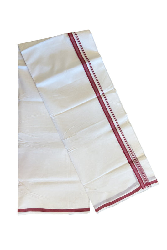 18% DISCOUNT! KaithariKada Balaramapuram 100% Cotton PURE WHITE Double Mundu/Dhoti-100x92 1.5cm  Puliyilakkara Chutty Shaded Magenta Kara-114