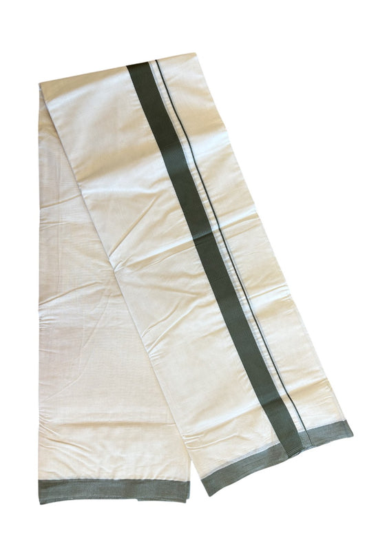 17% Discount KaithariKada Balaramapuram 100% Cotton Double Off white - (Unbleached) Mundu/Dhoti- 100x80 - 1.75 inch Dark Sage Kara 3.75 mtr - 142