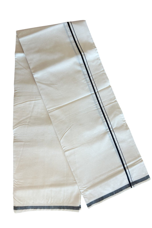 SIGNATURE KAITHARIKADA EXCLUSIVE SINGLE DHOTI - 100% Cotton Balaramapuram HANDLOOM Single Mundu/Dhoti - Off White - (Unbleached) 1.5 cm BLACK Kara (2 meter / 4 muzham)- 13KK5065KK