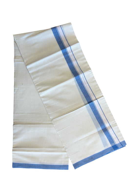 10% DISCOUNT! KaithariKada Balaramapuram 100% Cotton Double Off white -(Unbleached) - Mundu/Dhoti-100X100 - 1.75  inch BLUE Kara- 49.