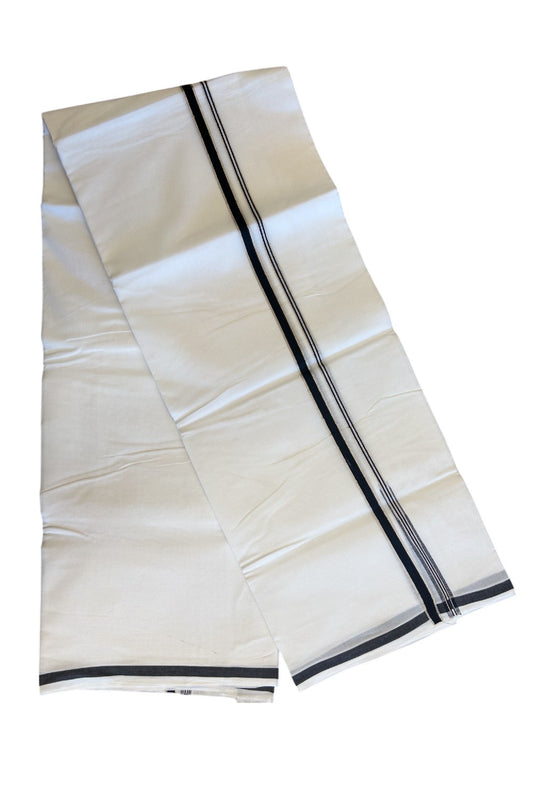 19% Discount !! KaithariKada Balaramapuram 100% Cotton PURE WHITE Double Mundu/Dhoti-100x100 1.5 cm Puliyilakkara Silver Kasavu & Black Chutty Kara - 13KK5066KK