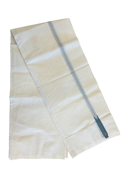 21% OFFER ! KaithariKada Balaramapuram 100% Cotton Double OFF WHITE - (Unbleached) Mundu/Dhoti-100x100  1.5 cm Chutty Green & White - 4 mtr