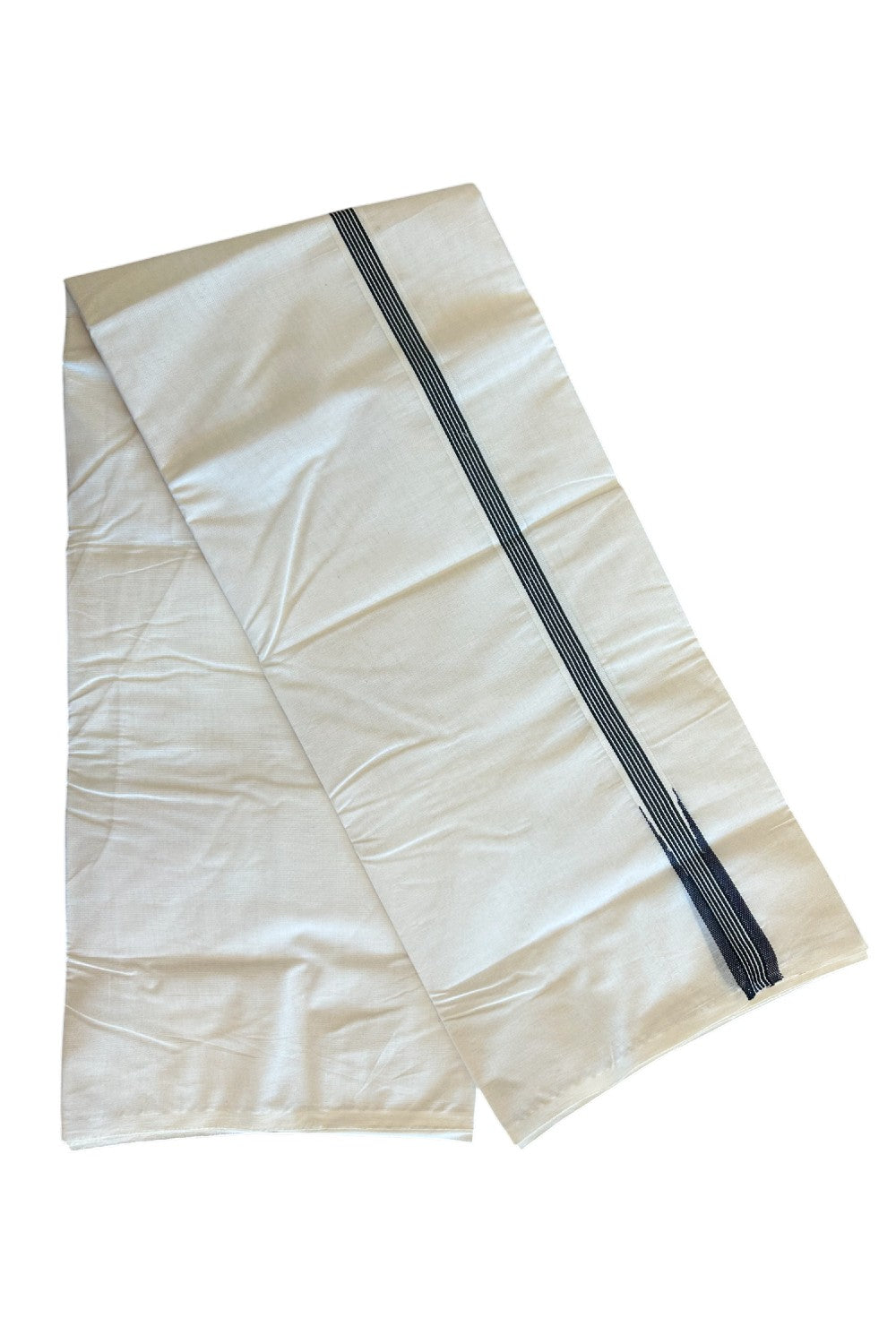 SHORT DHOTI SPECIAL! Kaitharikada.com - 19% DISCOUNT ! KaithariKada Balaramapuram 100%  COTTON DOUBLE OFF WHITE - (Unbleached) Mundu/Dhoti-100X100- 1 Inch Kara & 46 inches Height Puliyilakkara Black Striped Big Chutty  - 13KK5101ASH