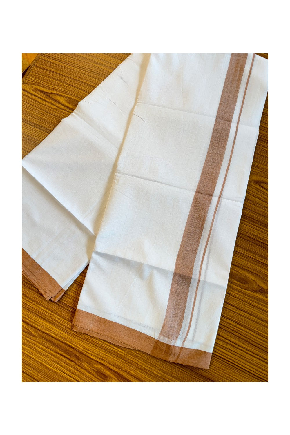 23% Discount! KaithariKada Balaramapuram Handloom 100% Millpaav Cotton Double Mundu/Dhoti Pure white - 100x100 Walnut brown Mulloth Border 3.70m - 13KK404RAM