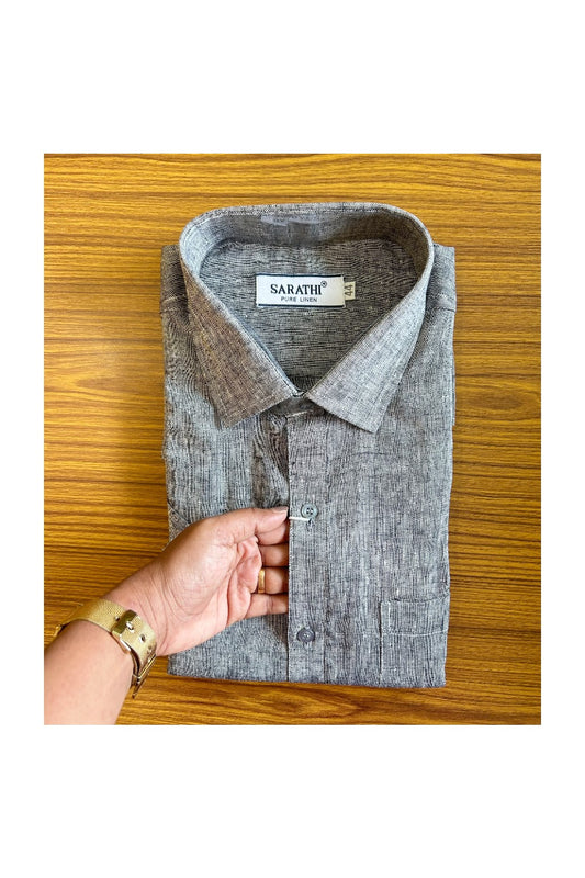 NEW !! Kaitharikada- 100% Pure  Linen Ash Gray Sarathi HALF Sleeve Shirt.- 13KK444SAR.