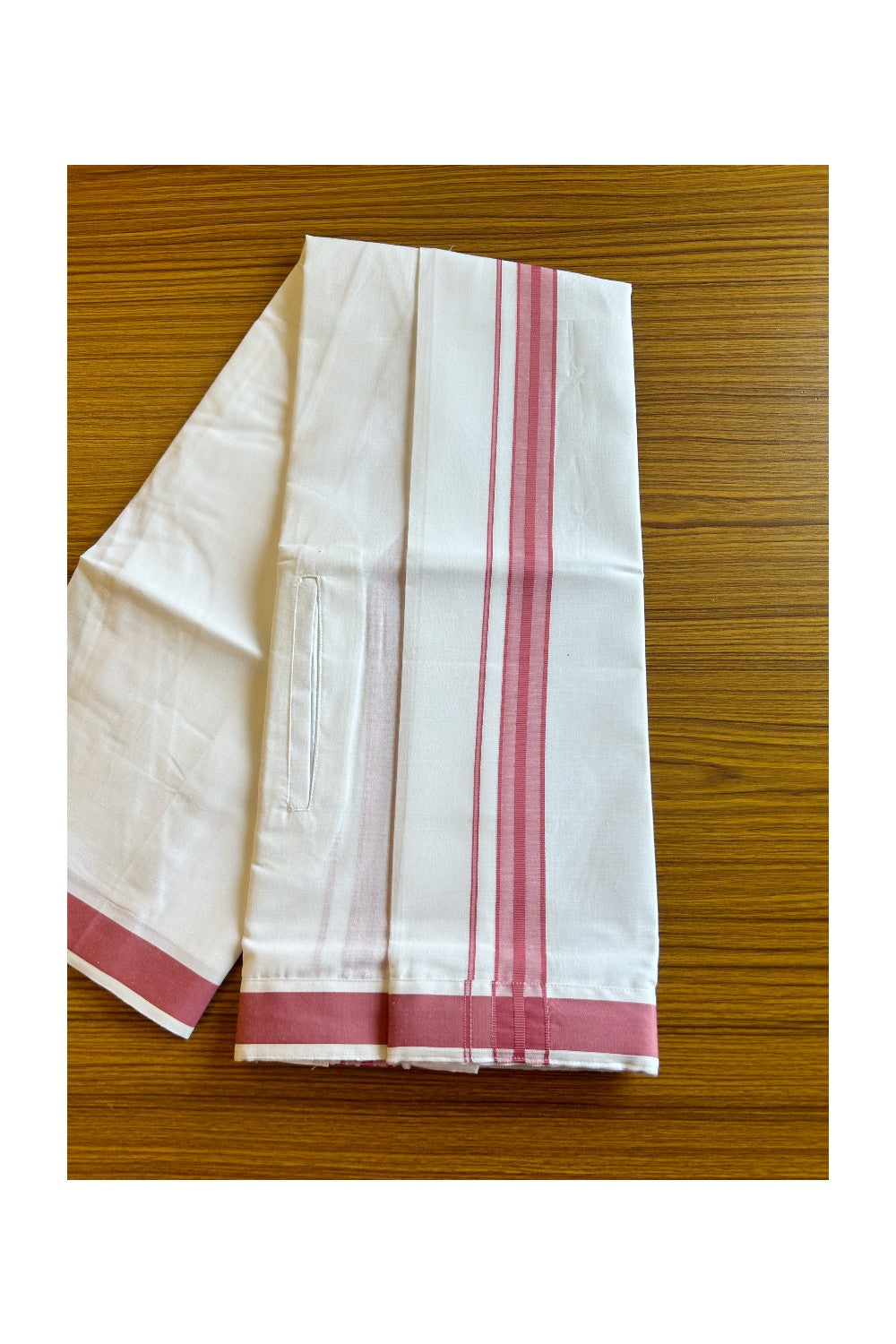 KaithariKada Balaramapuram COTTON SINGLE PURE WHITE VELCRO Mundu/Dhoti - 1.75inch Turkish Rose kara - 13KK485SRI