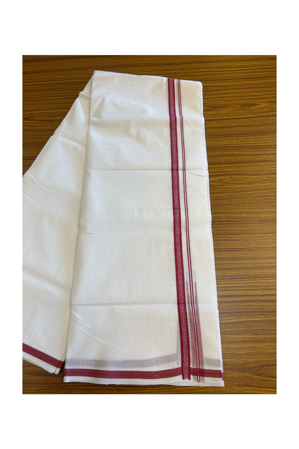 18% DISCOUNT! KaithariKada Balaramapuram 100% Cotton PURE WHITE Double Mundu/Dhoti-100x92 1.5cm  Puliyilakkara Chutty Shaded Magenta Kara-114