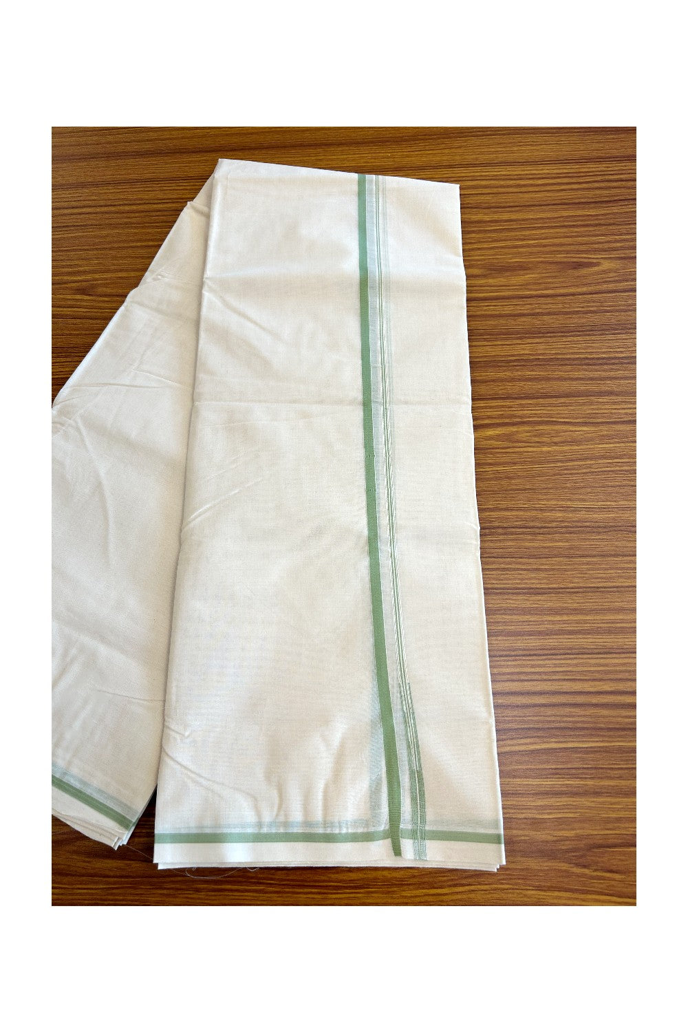 28% Discount KaithariKada Balaramapuram 100% Cotton Double Off white - (Unbleached) - Mundu/Dhoti- 100x100 - 0.25 inch Chutty Puliyilakkara Light Green Kara - 13KK5063KK