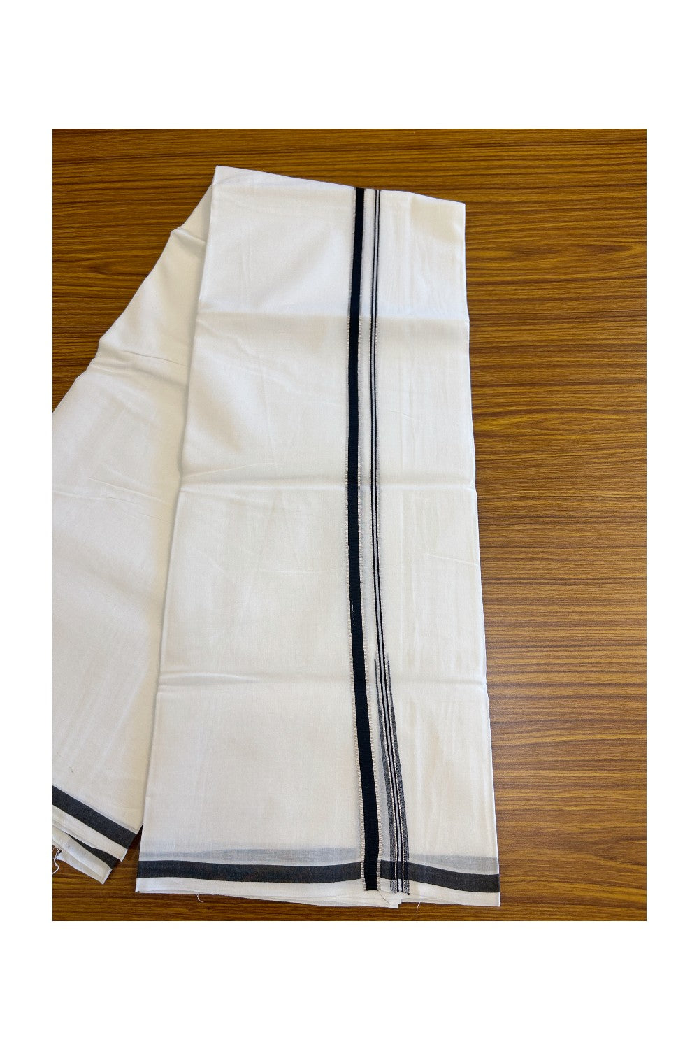 19% Discount !! KaithariKada Balaramapuram 100% Cotton PURE WHITE Double Mundu/Dhoti-100x100 1.5 cm Puliyilakkara Silver Kasavu & Black Chutty Kara - 13KK5066KK