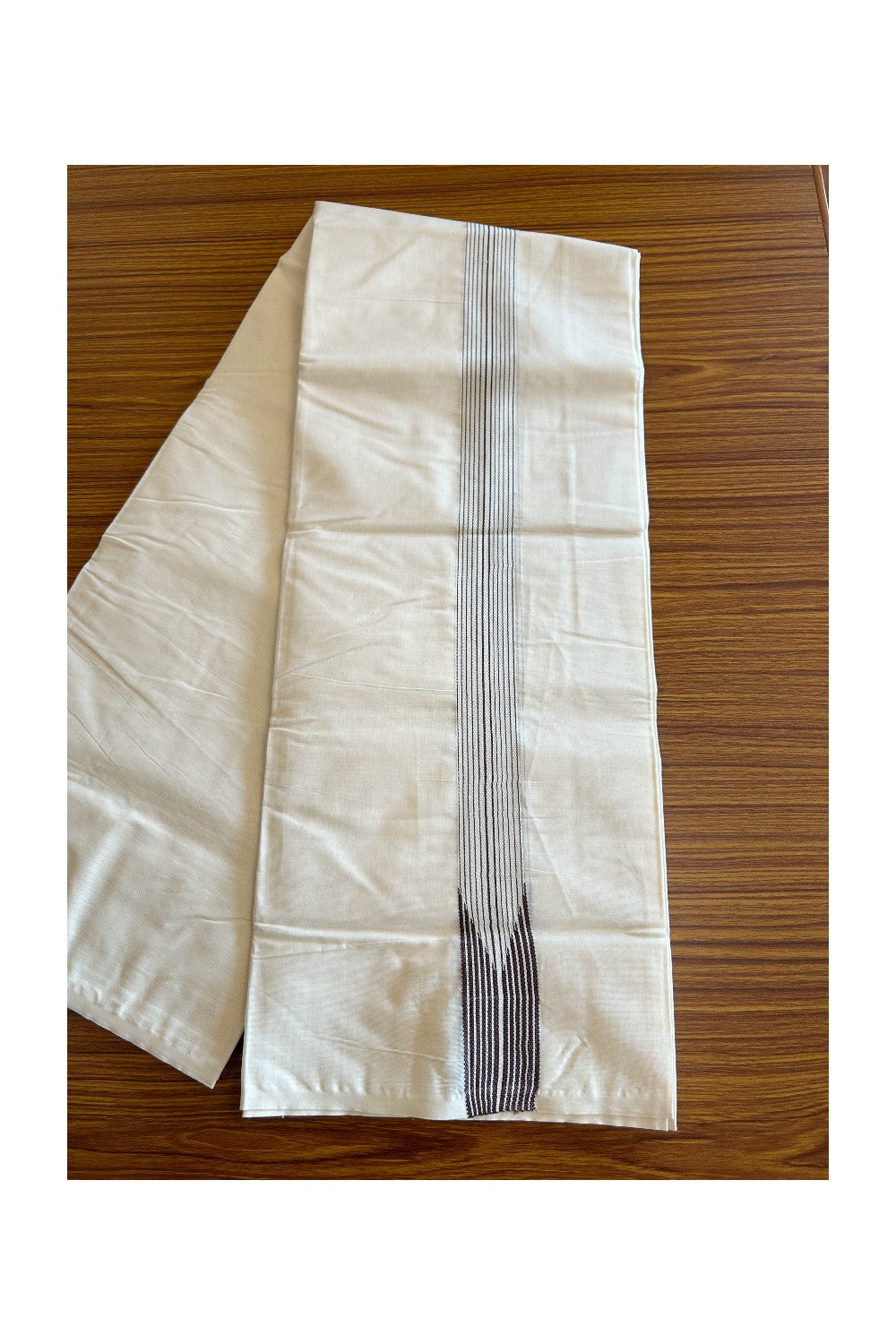 17% OFFER! KaithariKada Balaramapuram 100% Cotton Double OFF WHITE - (Unbleached) Mundu/Dhoti-100x100 12 Line Chutty COFFEE BROWN & White-2KK87ASH