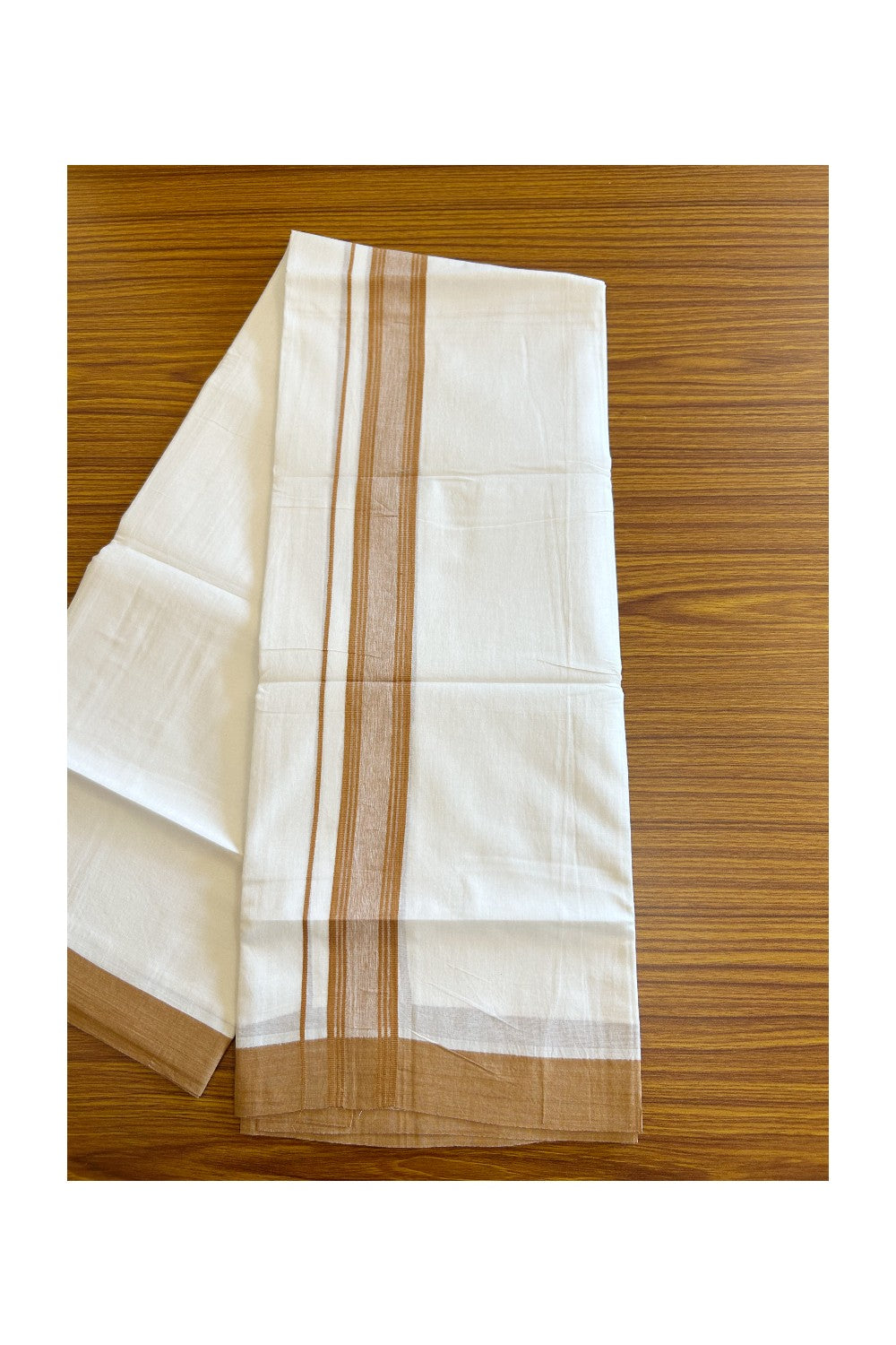 20% DISCOUNT!! KaithariKada Balaramapuram 100% Cotton PURE WHITE Double Mundu/Dhoti - 100x80 - 1.75 inch & 45 Inch Height Bronze Orange Shaded striped kara - 13KK5109THI