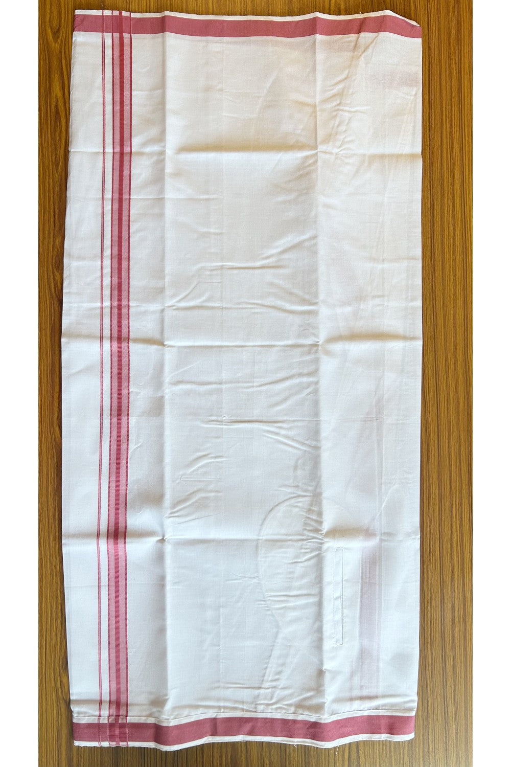 KaithariKada Balaramapuram COTTON SINGLE PURE WHITE VELCRO Mundu/Dhoti - 1.75inch Turkish Rose kara - 13KK485SRI