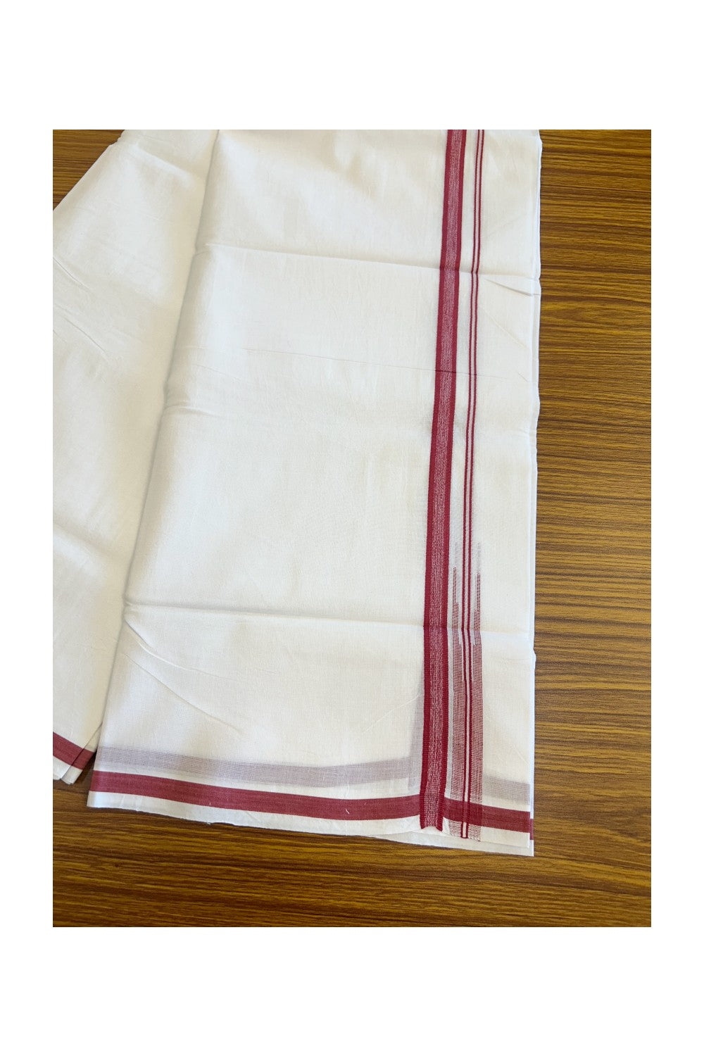 18% DISCOUNT! KaithariKada Balaramapuram 100% Cotton PURE WHITE Double Mundu/Dhoti-100x92 1.5cm  Puliyilakkara Chutty Shaded Magenta Kara-114