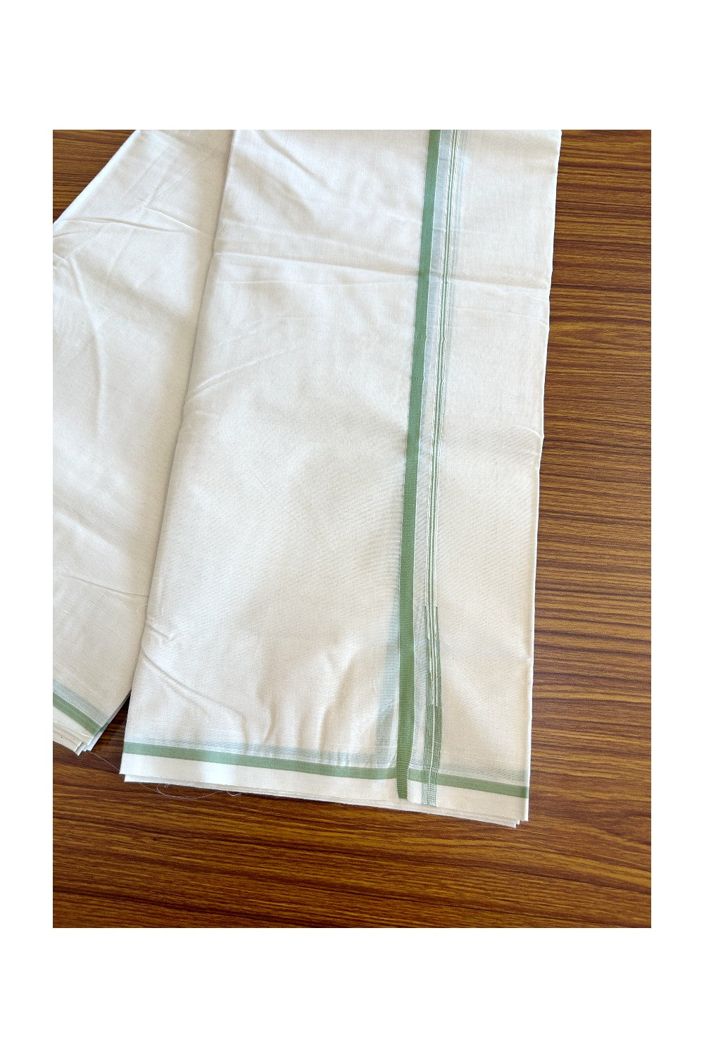 28% Discount KaithariKada Balaramapuram 100% Cotton Double Off white - (Unbleached) - Mundu/Dhoti- 100x100 - 0.25 inch Chutty Puliyilakkara Light Green Kara - 13KK5063KK