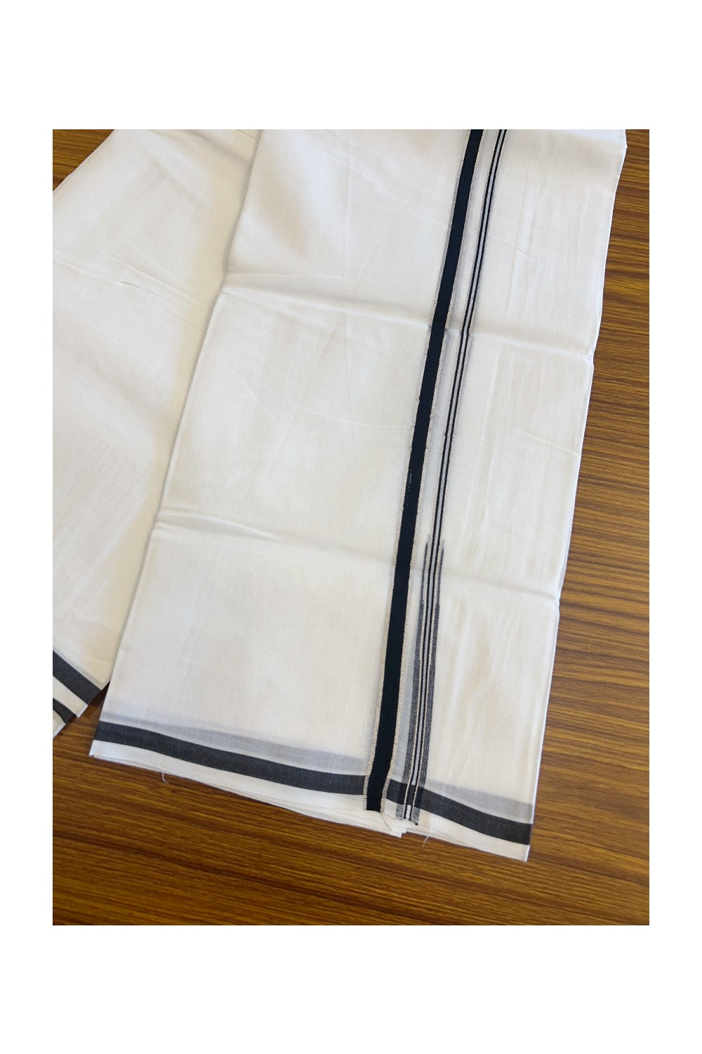 19% Discount !! KaithariKada Balaramapuram 100% Cotton PURE WHITE Double Mundu/Dhoti-100x100 1.5 cm Puliyilakkara Silver Kasavu & Black Chutty Kara - 13KK5066KK