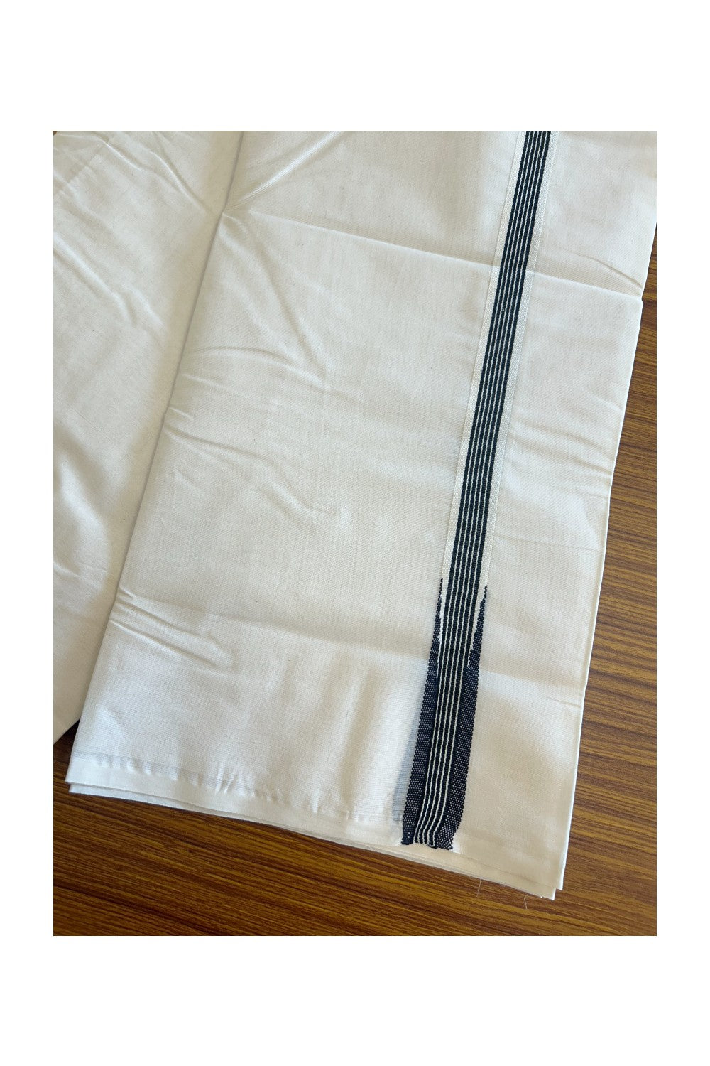 SHORT DHOTI SPECIAL! Kaitharikada.com - 19% DISCOUNT ! KaithariKada Balaramapuram 100%  COTTON DOUBLE OFF WHITE - (Unbleached) Mundu/Dhoti-100X100- 1 Inch Kara & 46 inches Height Puliyilakkara Black Striped Big Chutty  - 13KK5101ASH