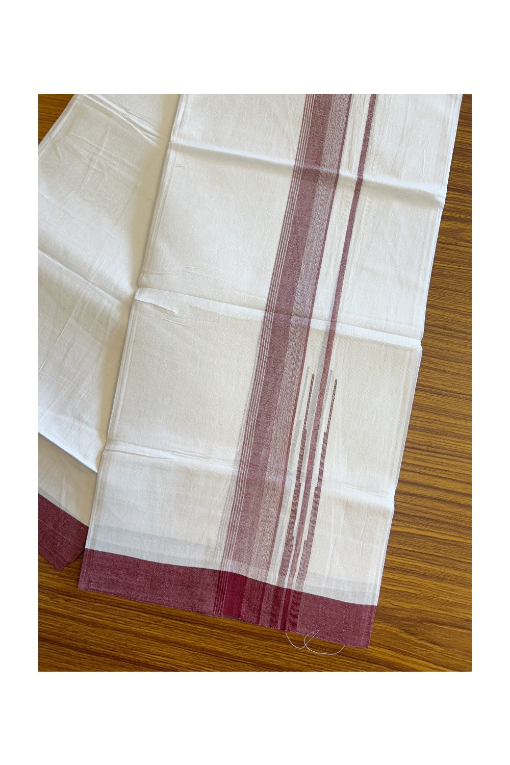 25% DISCOUNT!!! KaithariKada Balaramapuram 100% Cotton Double PURE white Mundu/Dhoti - 80X80 - 1.75 Inch Maroon & White shades Chutty kara - 13KK5108GAN