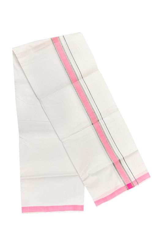 20% OFFER! KaithariKada 100% Cotton Balaramapuram HANDLOOM Single  PURE WHITE Mundu/Dhoti - 1.75 inch Pinkish Red Silver  Kasavu Kara - 14KAI.