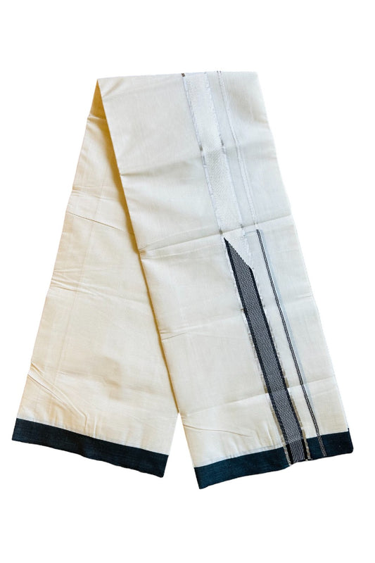 18% Discount !!KaithariKada Balaramapuram 100% Cotton Double - (Unbleached) Mundu/Dhoti-100x100  1.5 inch Heavy Chutty Silver Kasavu & Black kara - 14KK401VIN