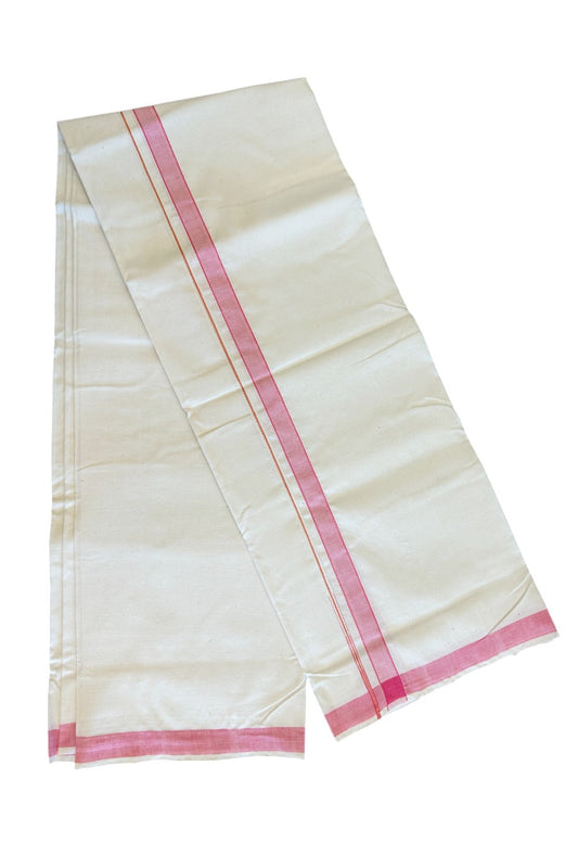 32% Discount KaithariKada 100% Cotton Balaramapuram HANDLOOM Single Mundu/Dhoti - Off White - (Unbleached) Puliyilakara chutty Kasavu & 1.25 inch Pink Kara - 14KK499KK