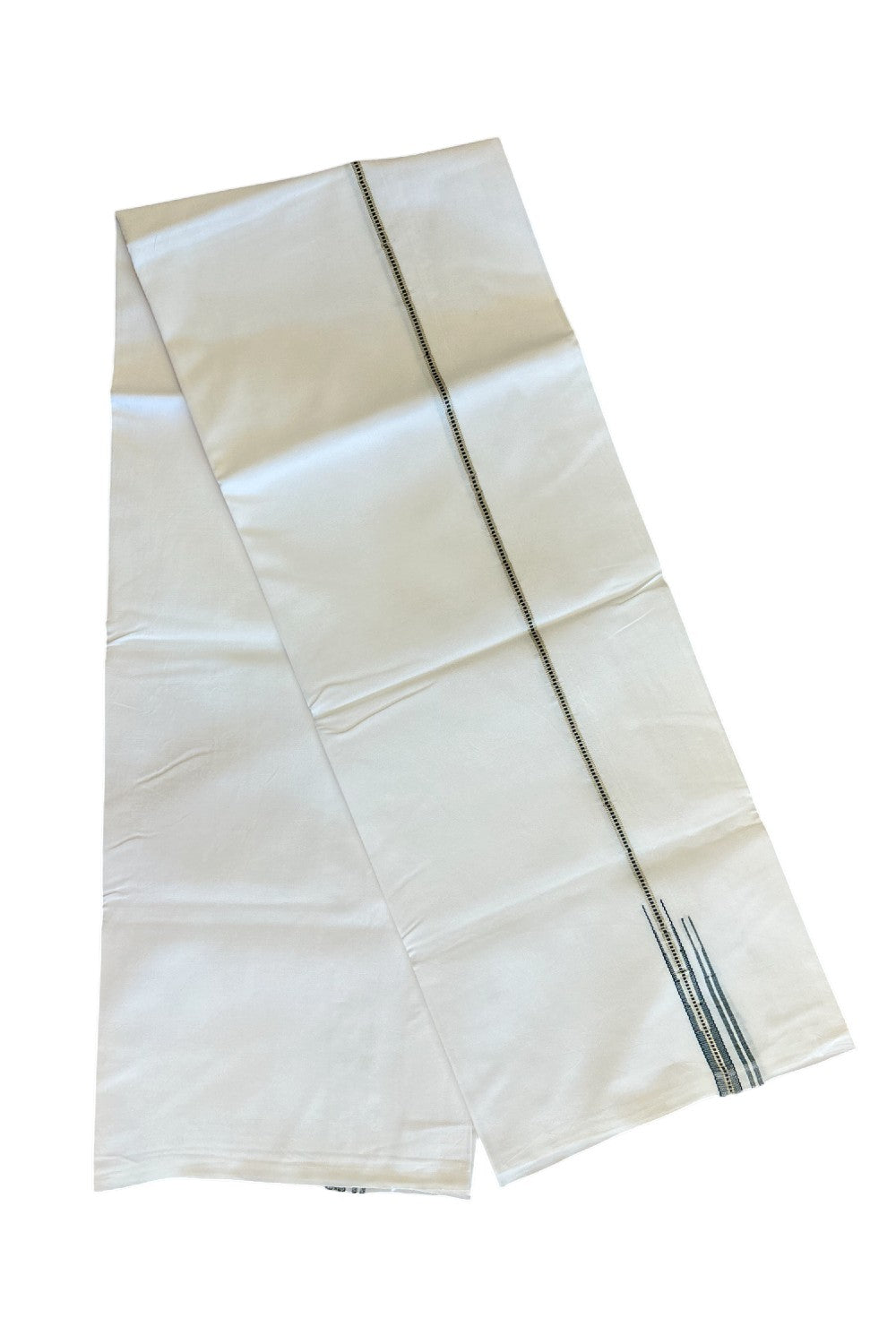 35% DISCOUNT!! KaithariKada Balaramapuram 100% Cotton PURE WHITE Single Mundu/Dhoti-100x100 1 cm  Puliyilakkara MUTHUKKURI Silver & Green Double chutty - 14KK5043ASH