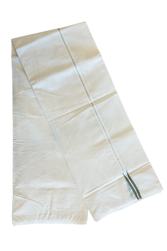 15 % DISCOUNT ! KaithariKada Balaramapuram 100% Cotton Off White - (Unbleached) - Double Mundu/Dhoti -100x100 1.cm Silver Kasavu & 1.5 cm Sage Green Chutty Kara - 188