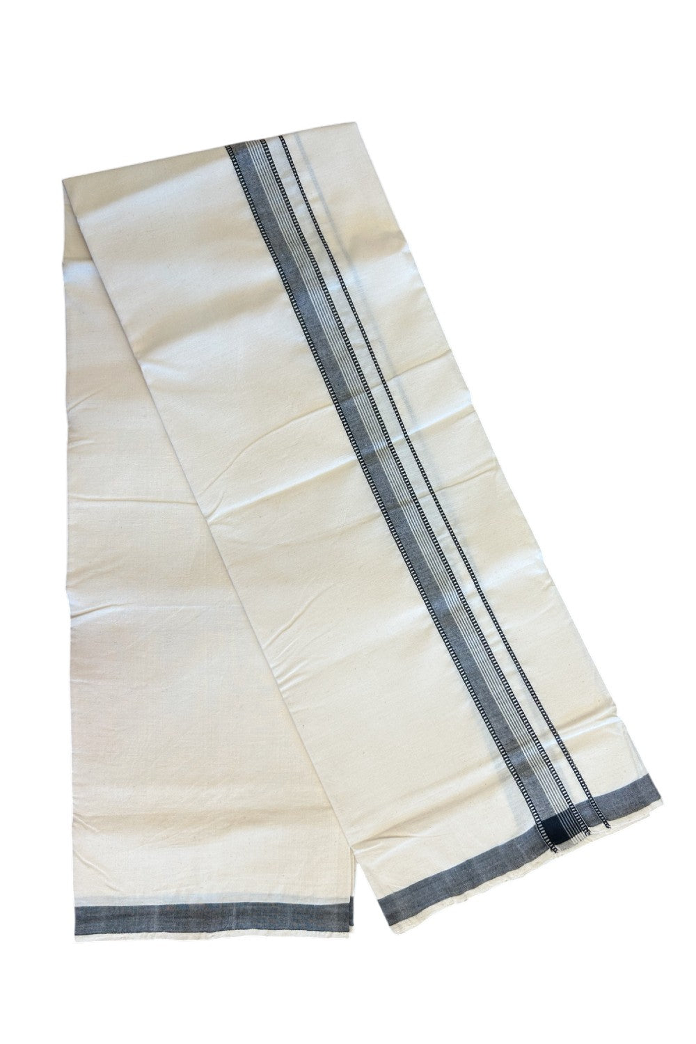 32% Discount KaithariKada 100% Cotton Balaramapuram HANDLOOM Single Mundu/Dhoti - Off White (Unbleached) 1.75inch Black Kara - Onam Collection-298