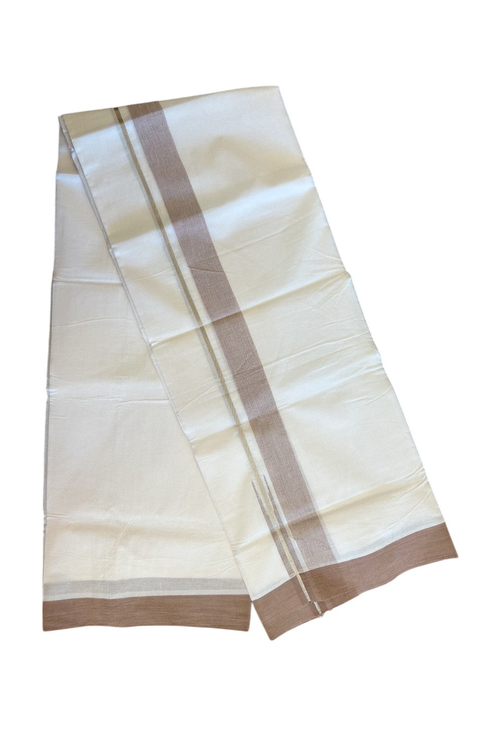 20% DISCOUNT! KaithariKada Balaramapuram 100% Cotton PURE WHITE Double Mundu/Dhoti-100x92 Puliyilakkara Chutty Silver Kasavu & Light Brown 1.5 inch Shaded Kara- 124