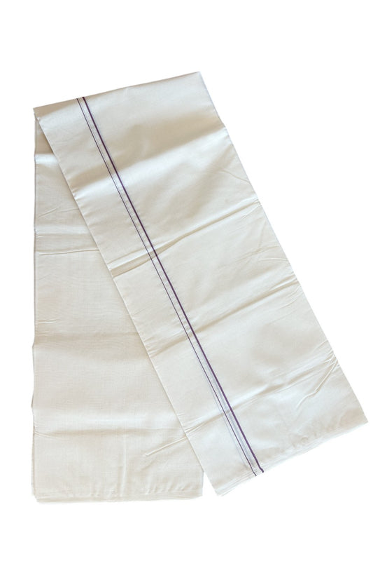 15% DISCOUNT! KaithariKada HANDLOOM Millpaav Balaramapuram - 100% PURE Cotton Off White Double - (Unbleached) Mundu/Dhoti - 1cm Purple Erkkilkara - 14KK5065KK