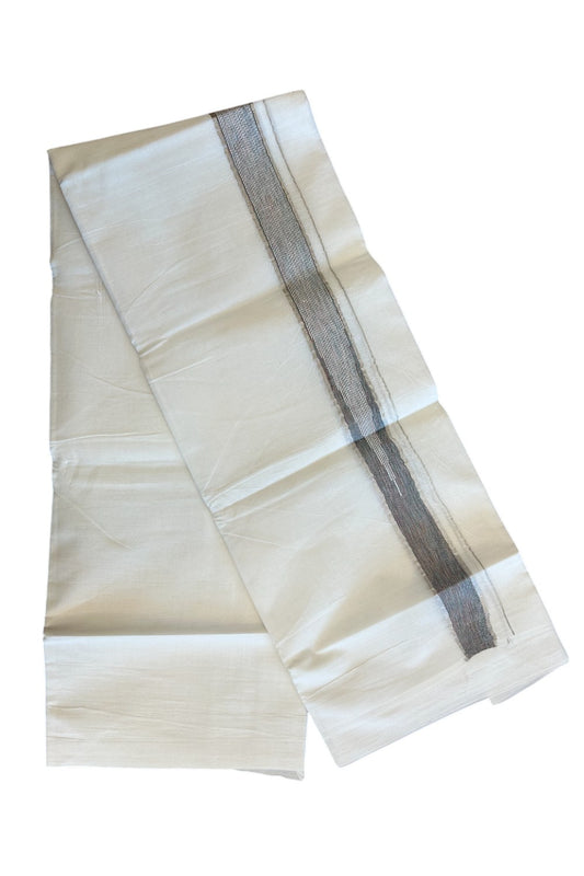 19% Discount!!! KaithariKada Balaramapuram  Double Off white - (Unbleached) Mundu/Dhoti - 80X90 - 2 inch Silver kasavu Multi colour Shaded heavy chutty Kara 3.85 meter - 14KK5058GUN