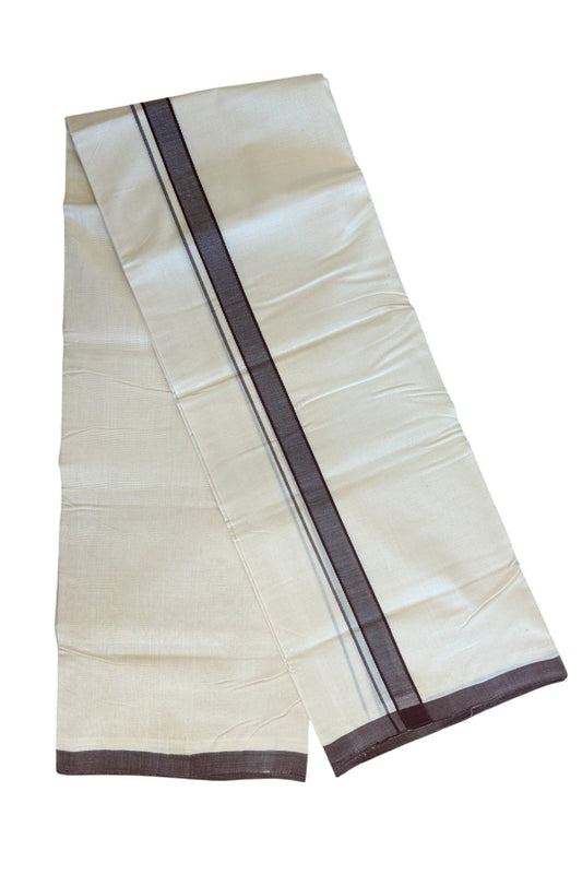 15% DISCOUNT! KaithariKada BALARAMAPURAM HANDLOOM Unakkupaav- 100% PURE Cotton 100x100 3.80 METER Double Mundu/Dhoti OFF WHITE (Unbleached)  - Dark Brown Kara