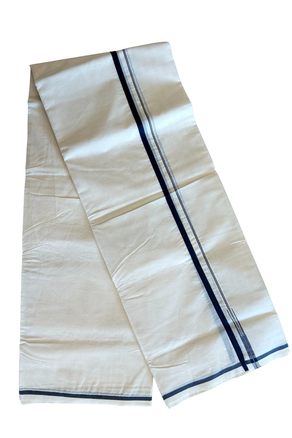 34% Discount KaithariKada Balaramapuram 100% Cotton Double Off white - (Unbleached) - Mundu/Dhoti- 100x100 - 0.25 inch Chutty Puliyilakkara Navy Blue Kara - 14KK5063KK