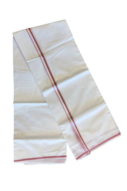 15% Discount !! KaithariKada Balaramapuram 100% Cotton PURE WHITE Double Mundu/Dhoti-100x100 - 1 cm Puliyilakkara Silver Kasavu & Peach Chutty Kara - 14KK5066KK