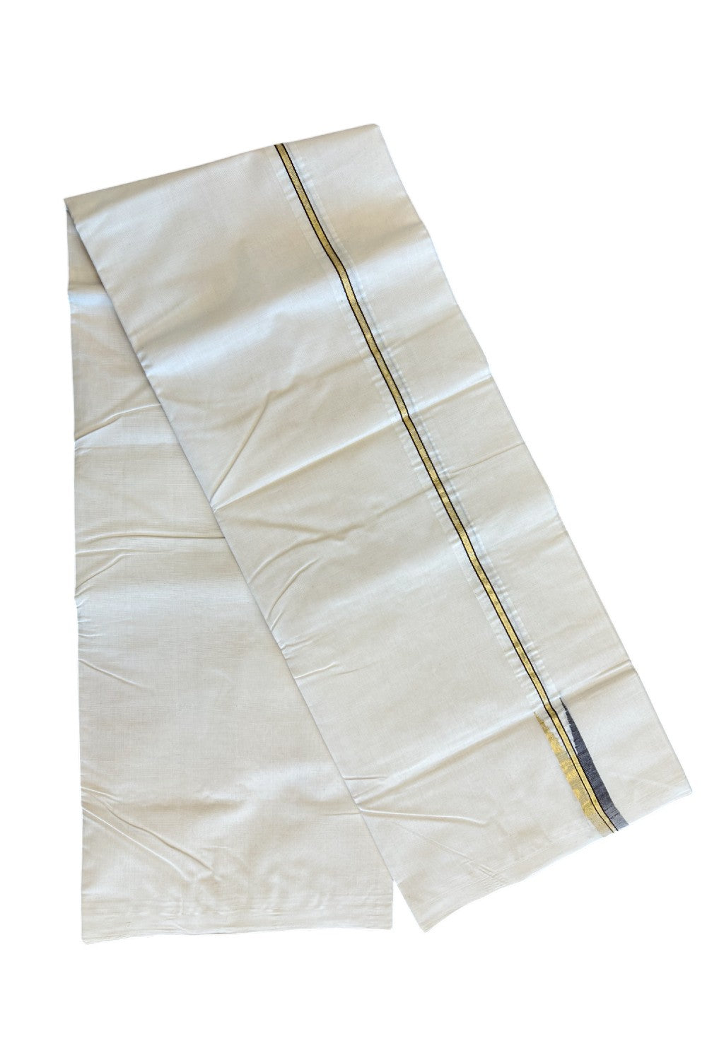 21% DISCOUNT!! KaithariKada HANDLOOM Millpaav Balaramapuram - 100% PURE Cotton OFF White (Unbleached) Double Mundu/Dothi -  Kasavu & brown puliyilakkara chutty - 4KK114ASH