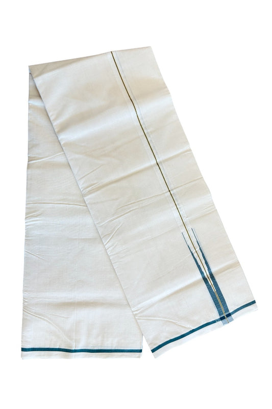 30% DISCOUNT!! KaithariKada HANDLOOM Millpaav Balaramapuram - 100% PURE Cotton OFF White - (Unbleached) Double Mundu/Dothi - 1 inch puliyilakkara Kasavu & Dark Green chutty Kara - 14KK5105RAM