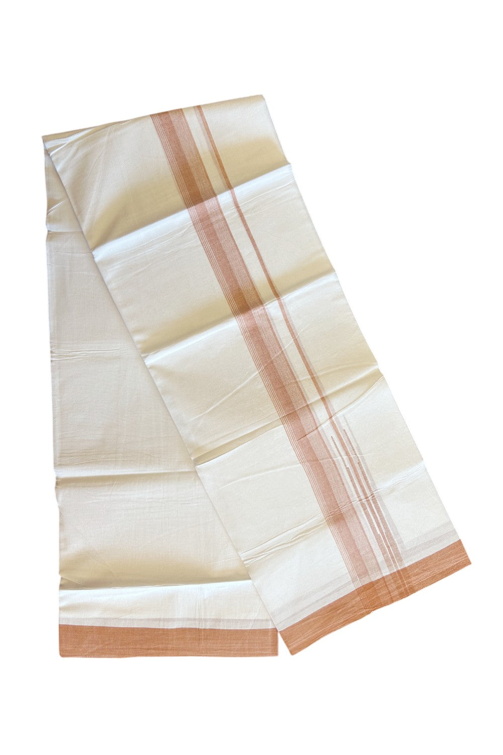 25% DISCOUNT!!! KaithariKada Balaramapuram 100% Cotton Double PURE white Mundu/Dhoti - 80X80 - 1.25 Inch Light Orange & White shades Chutty kara - 14KK5108GAN