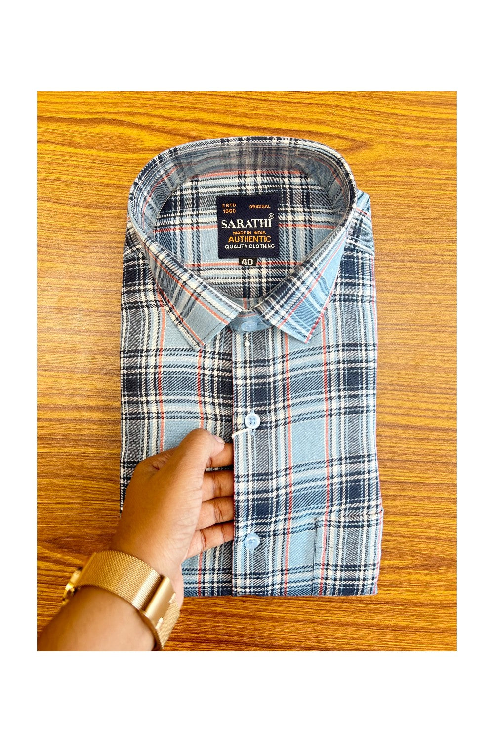 10%DISCOUNT! NEW !! Kaitharikada - 100% Pure Cotton  BLUE & MULTICOLOUR WHITE Sarathi Authentic Quality Clothing FULL Sleeve Check Shirt.- 14KKV6008SAR