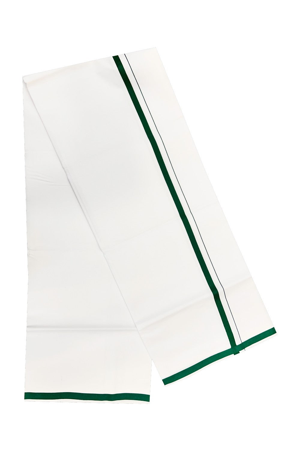 15% OFFER!! KaithariKada 100% Cotton PURE WHITE SINGLE Mundu/Dhoti-40X40 1inch  Green Kara- 14sar