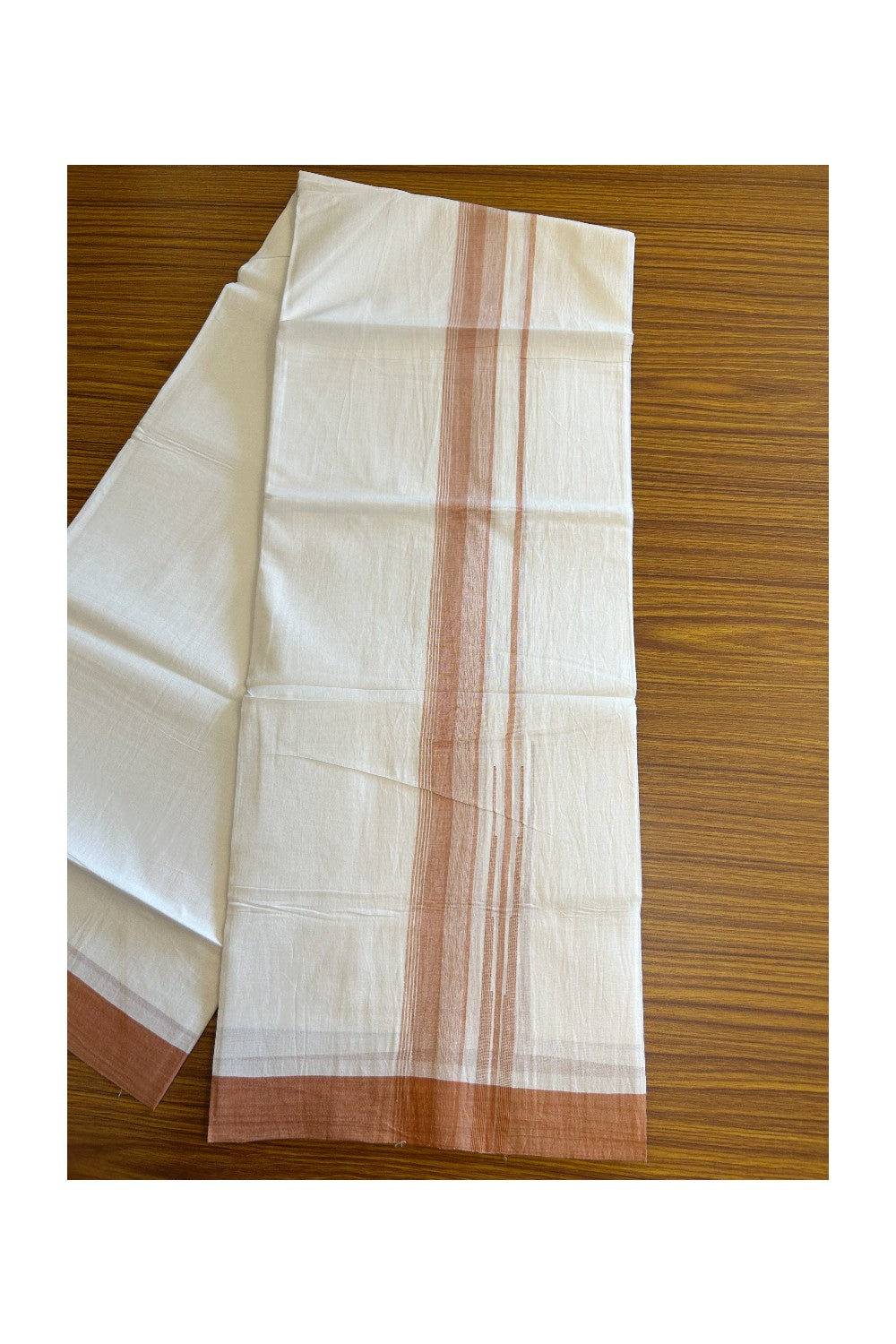 25% DISCOUNT!!! KaithariKada Balaramapuram 100% Cotton Double PURE white Mundu/Dhoti - 80X80 - 1.25 Inch Light Orange & White shades Chutty kara - 14KK5108GAN