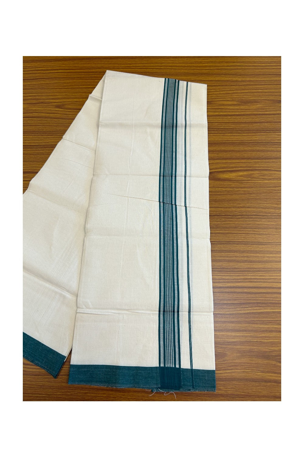 8% Discount ! Kaitharikada Balaramapuram 100% Cotton OFF WHITE SINGLE Mundu/Dothi (40s) - 2 inch Green & White shaded Stripes Kara (2 meter / 4 muzham) - 14KK5114THI