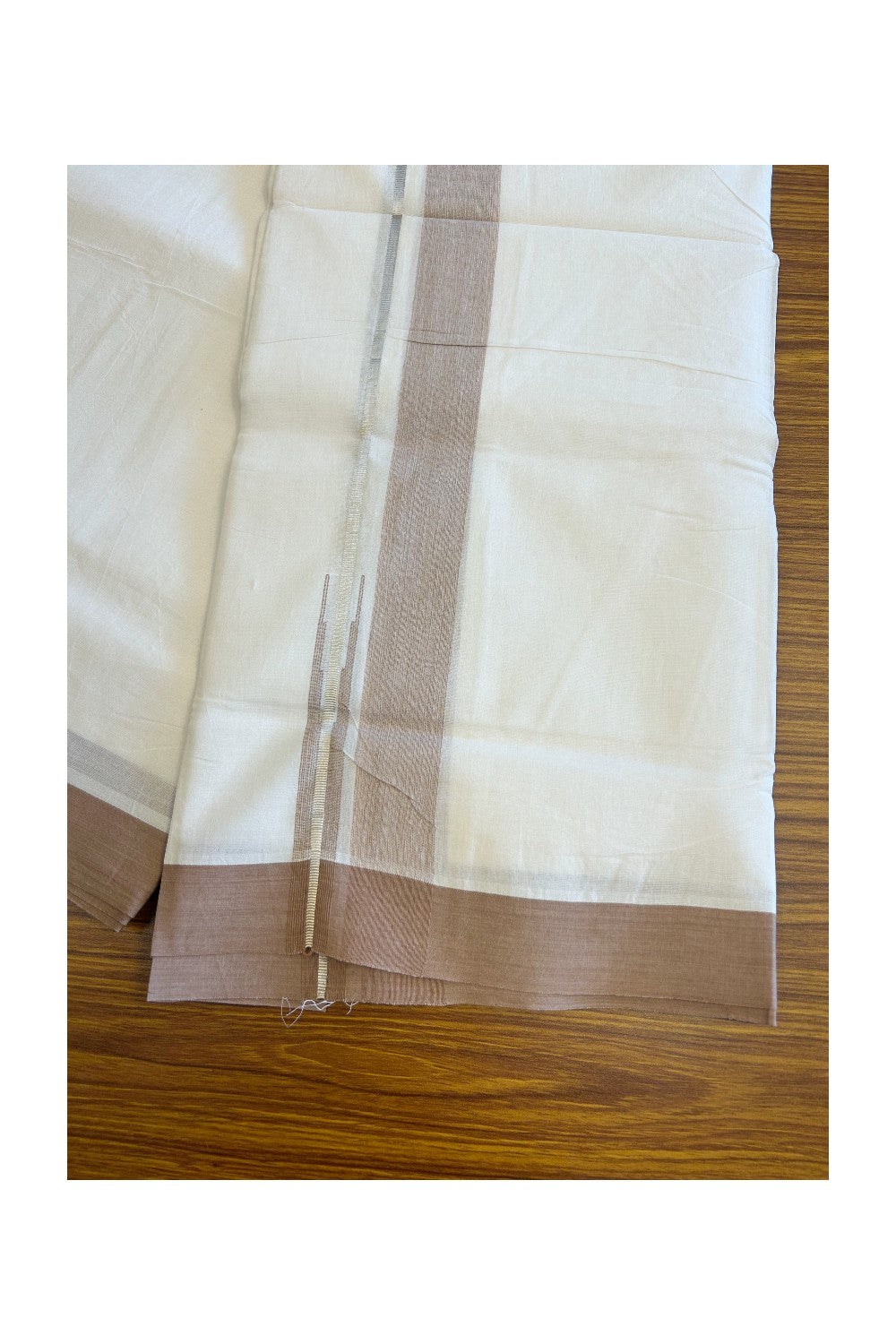 20% DISCOUNT! KaithariKada Balaramapuram 100% Cotton PURE WHITE Double Mundu/Dhoti-100x92 Puliyilakkara Chutty Silver Kasavu & Light Brown 1.5 inch Shaded Kara- 124