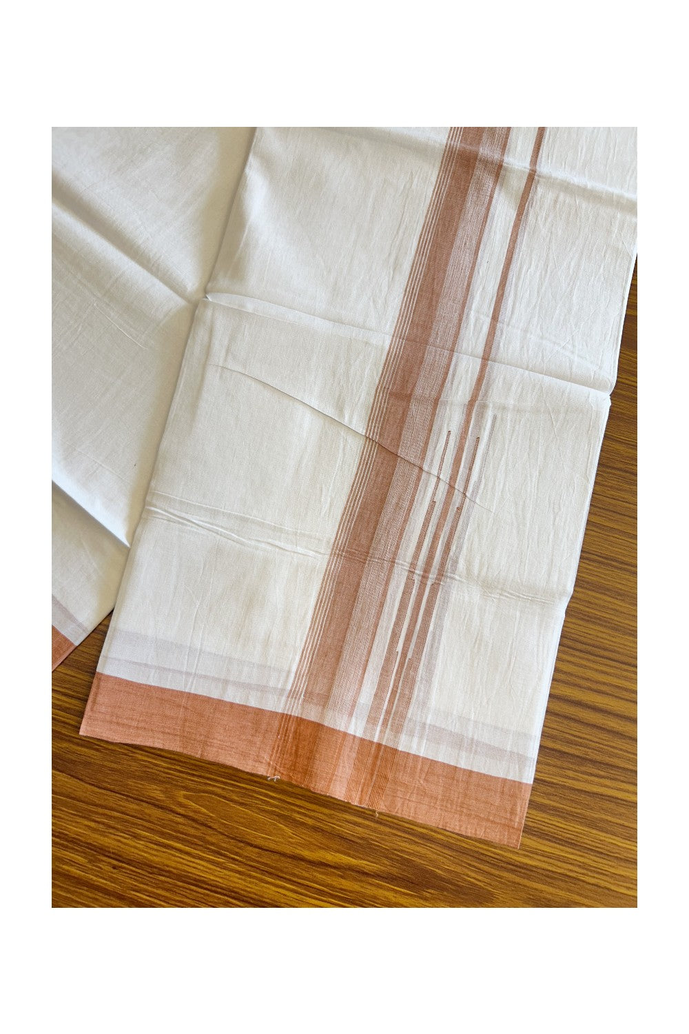 25% DISCOUNT!!! KaithariKada Balaramapuram 100% Cotton Double PURE white Mundu/Dhoti - 80X80 - 1.25 Inch Light Orange & White shades Chutty kara - 14KK5108GAN