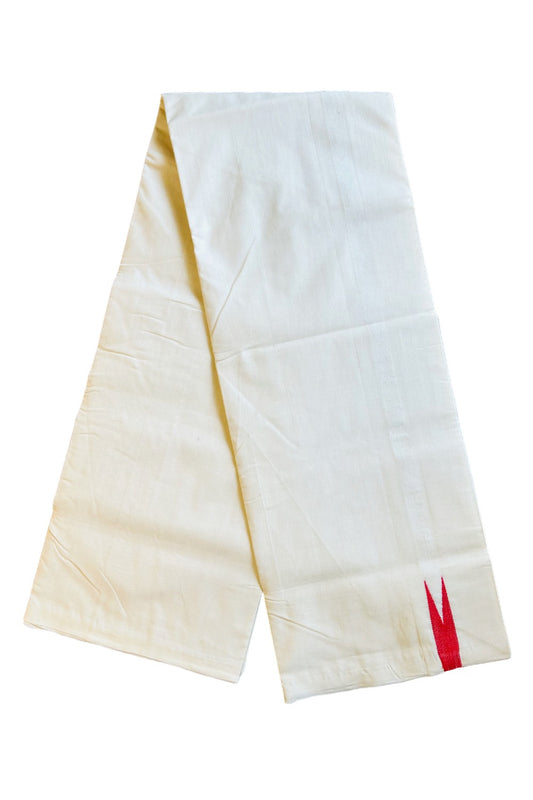 21% DISCOUNT! KaithariKada BALARAMAPURAM HANDLOOM Unakkupaav- 100% PURE Cotton 100x100 Double Mundu/Dhoti OFF WHITE (Unbleached) - PULIYILAKKARA Orange Red 0.75 inch Chutty KARA - 15KK403RAM