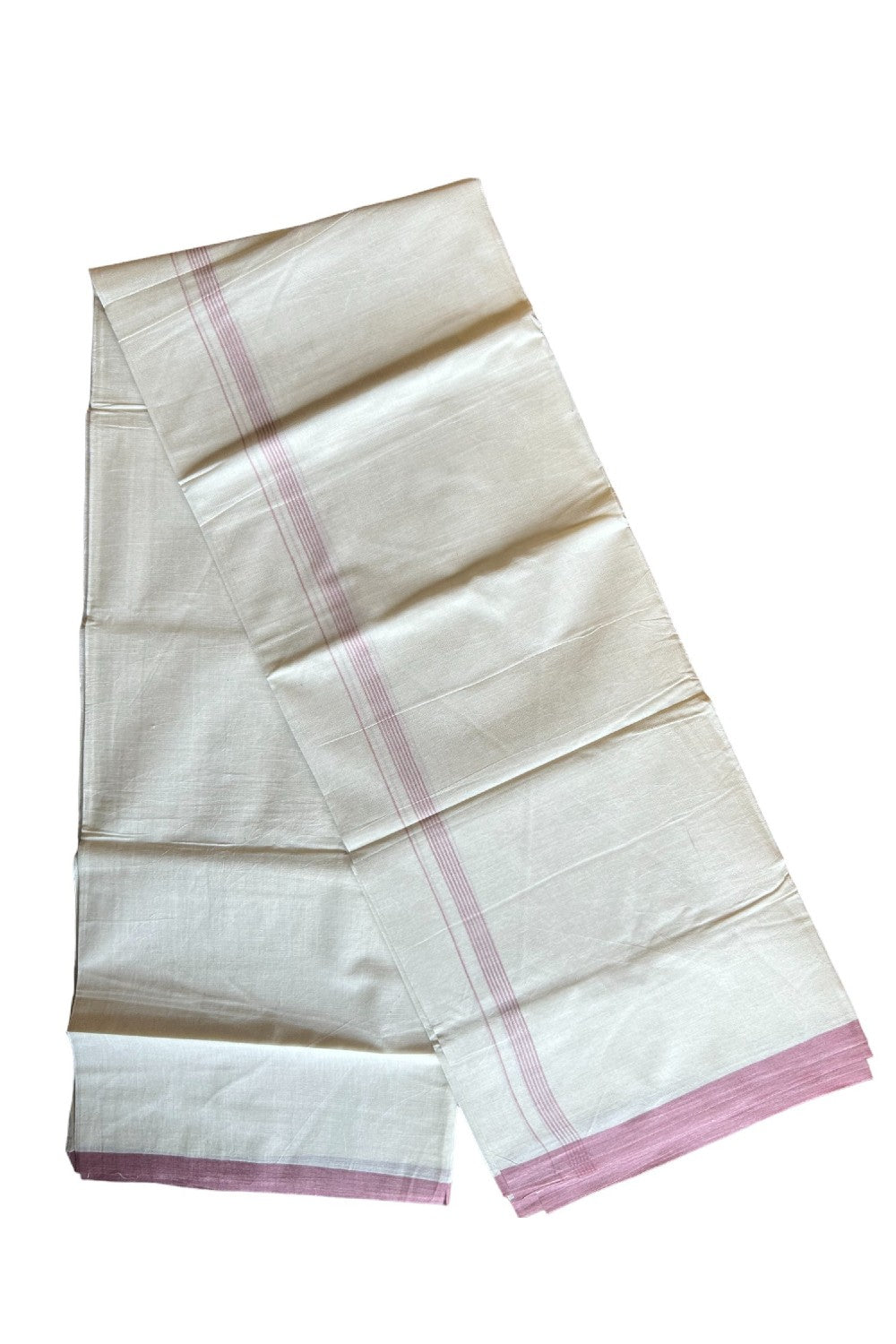 23% DISCOUNT! KaithariKada Balaramapuram 100% Cotton Double Off white Mundu/Dhoti-100x90 1inch Pink Striped kara - 15KK431VAS