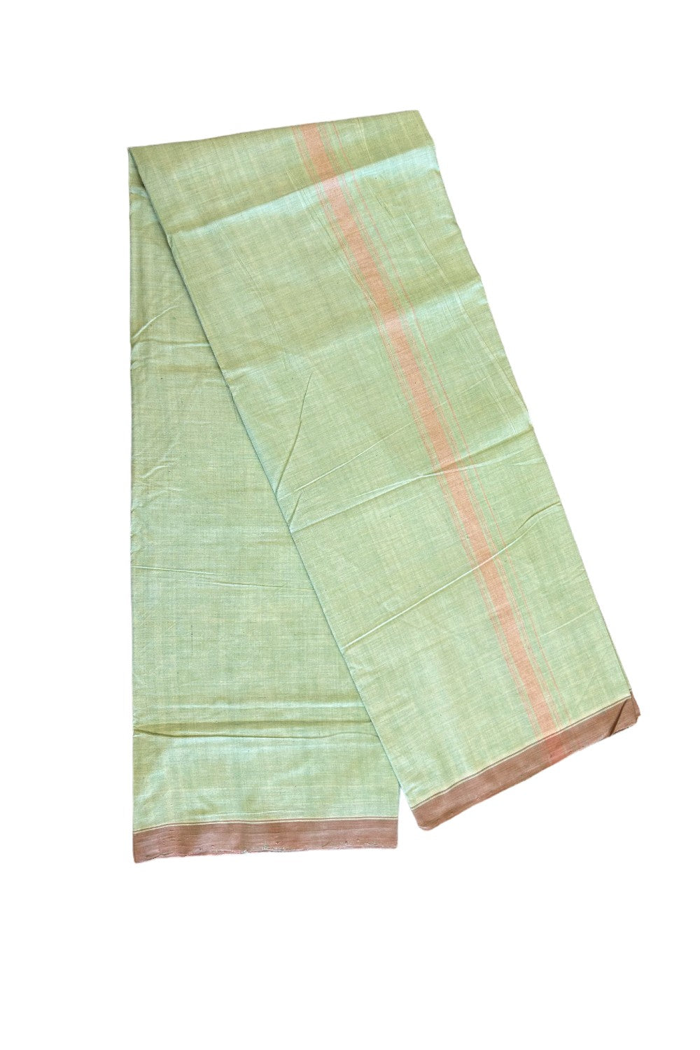 15% DISCOUNT ! KaithariKada Kalamachal 100% Pure Cotton - (80X80) Twisted Thread Handloom Single Mundu/Dhoti - Light Green COLOUR  BODY & Brown stripes 1.5 inch Kara- 15KK479KAL