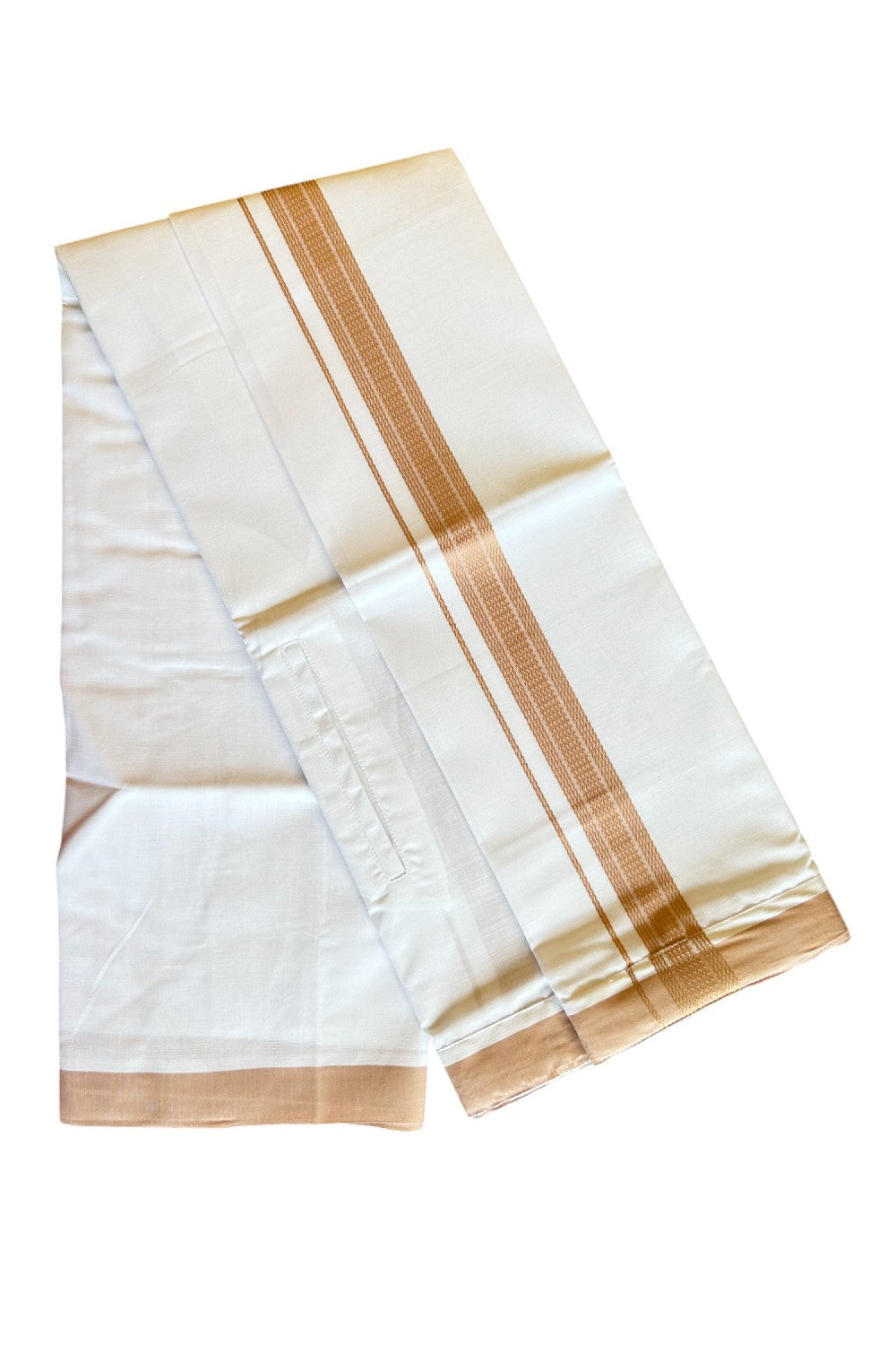 KaithariKada Balaramapuram COTTON SINGLE PURE WHITE VELCRO Mundu/Dhoti - 1.75inch Brown kara - 15KK485SRI